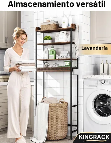 Vista 15 de KINGRACK Estante de baño de 4 niveles sobre el inodoro, almacenamiento Marrón