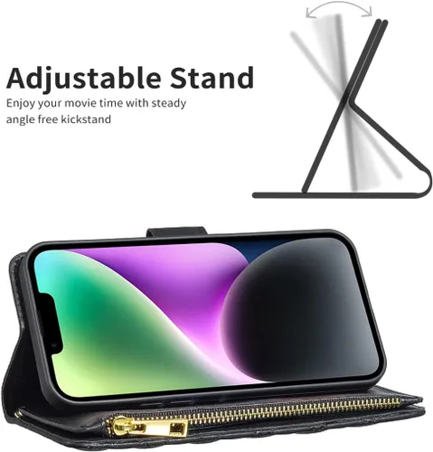 Vista 3 de Asuwish Funda de teléfono para iPhone 14 de 6.1 pulgadas con protector de pantalla de vidrio templado y soporte para tarjeta de crédito, accesorios