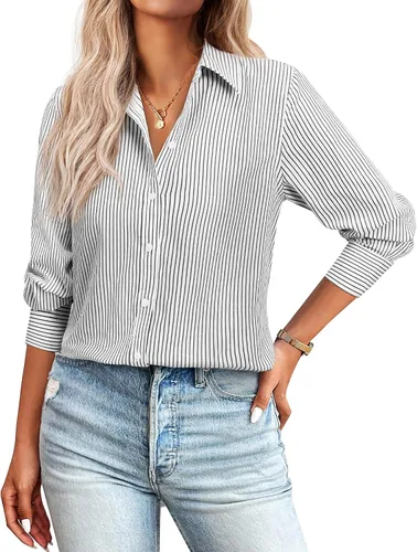 Vista 40 de Camisas con botones para mujer de ajuste clásico, camisa de vestir, camisa de trabajo, de negocios, casual, de manga larga, blusa, tops