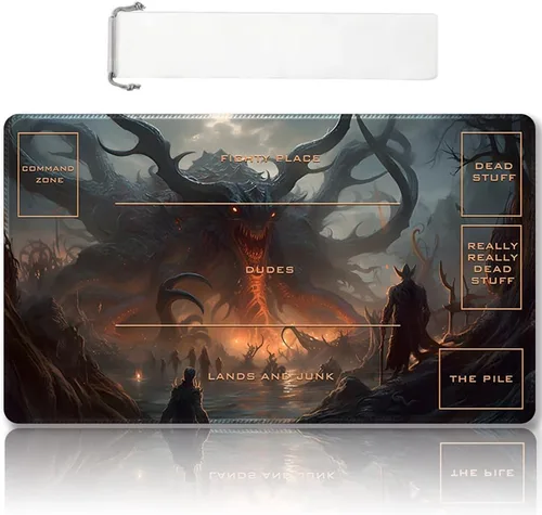 Vista 32 de DAUXID Tapete de Juego MTG Cosido Premium con Zonas y Respaldo de Goma Antideslizante, Tapete de Juego TCG para MTG y Otros Juegos de Cartas, Diseño