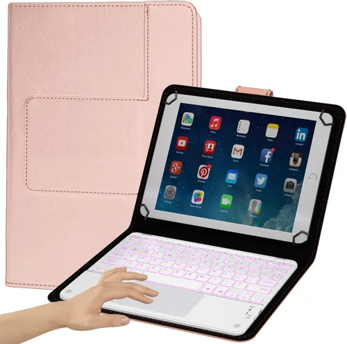 Vista 7 de Funda de teclado TouchPad para tabletas de 9, 9.7, 10.1, 10.2, 10.5, 10.9, 11 pulgadas, teclado inalámbrico Bluetooth 2 en 1 con panel táctil, Negro