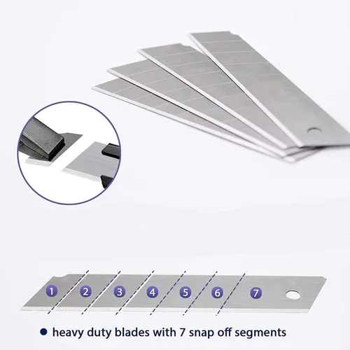 Vista 5 de Cuchillo utilitario resistente de 0.984 in, cortador de caja con 10 cuchillas retráctiles SK-5, cortadores a presión con agarre de goma para cartón