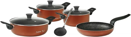 Vista 8 de Flonal Pepita Bronze Juego de utensilios de cocina antiadherentes de aluminio forjado de 8 piezas (gris)