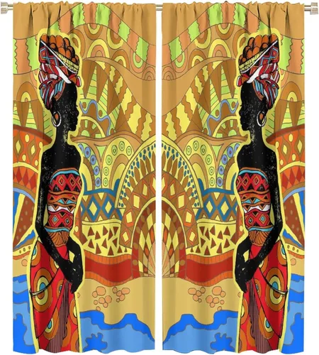 Vista 24 de Cortina de mujer africana, con estampado étnico tribal y étnico, reducción de ruido, para dormitorio, sala de estar, cortinas con aislamiento