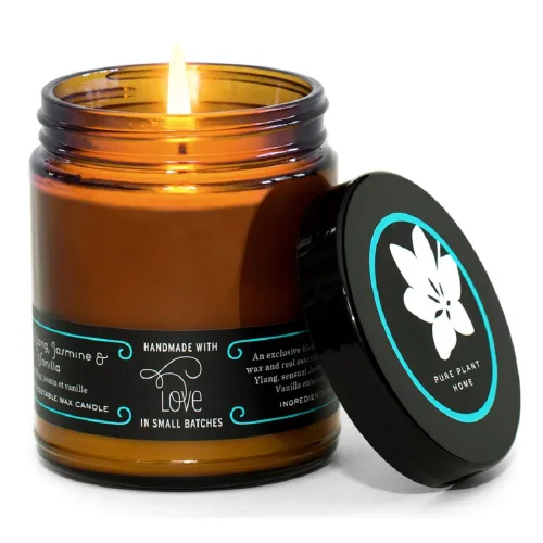 Vista 3 de Velas aromáticas de aromaterapia Apothecary Amber Jar Coconut was with Real Essential Oils 7 oz (Jinger & Vanilla Planifolia)