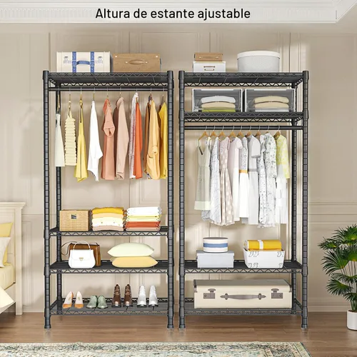 Vista 4 de Ulif H2 - Perchero resistente para ropa de 4 niveles independiente, estante para colgar ropa con estantes y perchas, organizador de clóset y sistema