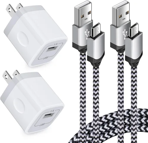 Vista 8 de Cargador de teléfono Android, paquete de 4 adaptadores de corriente de 1A/5 V con cable micro USB de nailon trenzado de carga rápida de 6 pies