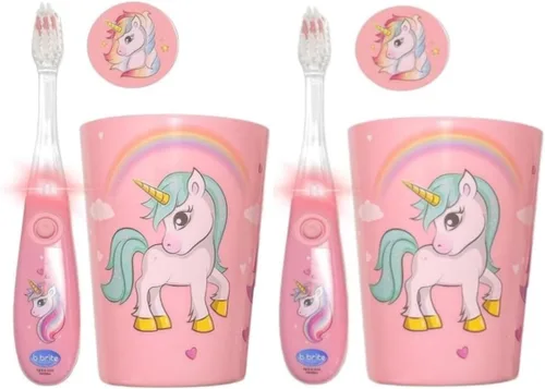 Vista 9 de Cepillo de dientes para niños de Lily's Home con temporizador intermitente y cerdas suaves, taza de enjuague y tapa - Divertido temporizador de 2