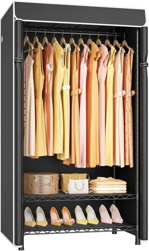 Vista 10 de ULIFHOME H5C Plus - Perchero con tapa, armario portátil para colgar ropa, percheros cubiertos de alta resistencia, percheros con estantes, carga