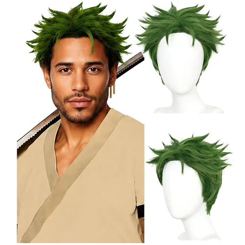 Vista 9 de Peluca rubia para hombre, peluca corta en capas de anime rubia con Nuevo Rubia