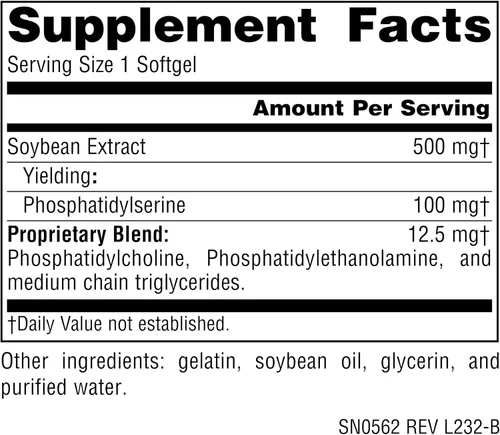 Vista 4 de Source Naturals Suplemento enzimático estabilizado con complejo fosfatidil serina 500 mg - 100% puro - 60 cápsulas blandas