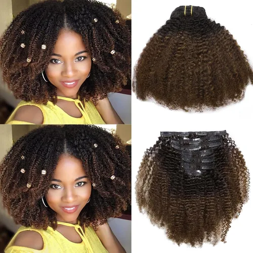 Vista 8 de Loxxy Afro rizado extensiones de clip grueso 100 % virgen Remy cabello humano 4B 4C negro natural 7 piezas con 17 clips 4.23 onzas/120 g por juego