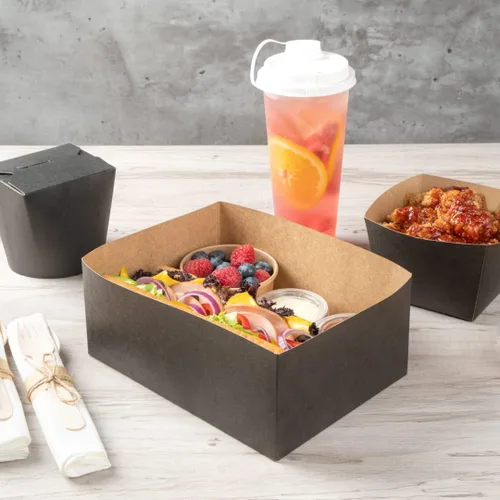 Vista 7 de Restaurantware Bio Tek - Bandejas de hamburguesas de 8.4 x 6 x 3.5 pulgadas, 100 bandejas de papel desechables para alimentos, bandejas de papel