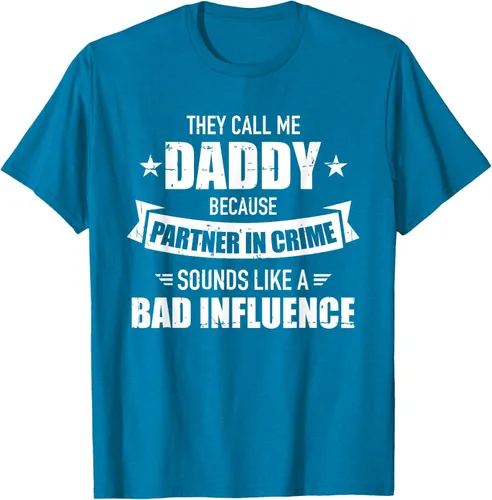 Vista 6 de Call me dad partner in crime bad influence camiseta divertida regalo papá, Negro, S