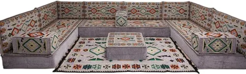 Vista 150 de arabicsofa Sofá en forma de U de estilo árabe para el suelo – Juego de Majlis hecho a mano – Sofá de estilo bohemio