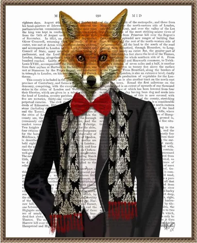Vista 7 de Amanti Art Fab Funky - Lienzo enmarcado para pared, 20 x 16 pulgadas, zorro con pajarita roja, lienzo enmarcado para pared, obras de arte