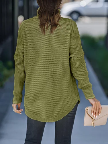 Vista 4 de MEROKEETY Suéter de manga larga con cuello alto para mujer, suéter de punto grueso de gran