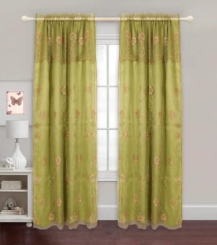 Vista 2 de UNIWARE Cortina de ventana de 54 x 84 pulgadas, flores bordadas (blanco/rojo)