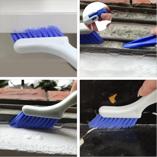 Vista 5 de Juego de cepillos pequeños para limpieza profunda, 2 cepillos de limpieza para rieles de ventanas, lechada, esquinas y grietas con cerdas rectas