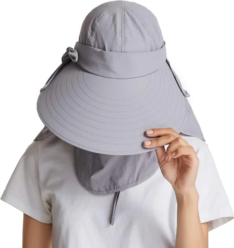 Vista 4 de icolor Gorra de sol para mujer UPF50 desmontable con solapa visera de ala ancha protección solar sombreros de senderismo