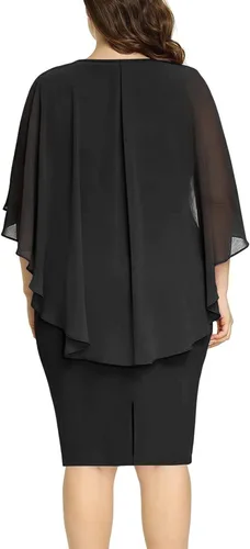 Vista 7 de LALAGEN Vestido de gasa para mujer, talla grande, con volantes, manga casquillo favorecedora, vestido de tubo para fiesta, S-XXXL