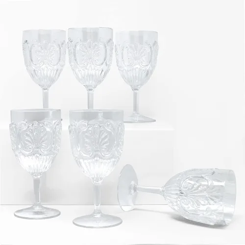 Vista 2 de Le Cadeaux Fleur - Juego de 6 copas de vino de policarbonato resistente a los golpes para interiores y exteriores, color azul