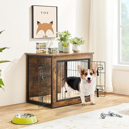 Vista 2 de Topeakmart Furniture Style - Jaula para perros, mesa auxiliar, jaula resistente para perros con paspartú, doble puerta, para perros