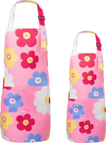 Vista 11 de Juego de 2 delantales para niños y adultos, regalo para madre e hijo, diseño de ayudante para hornear de mamá blanca, delantales de cocina