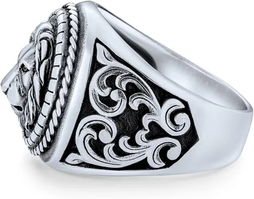 Vista 3 de Anillo de plata de ley 925K con diseño de león, Plata de ley, Sin piedra