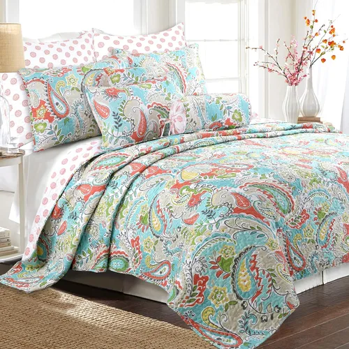 Vista 11 de Blue Cotton 3-Piece Reversible Floral Paisley Quilt Bedding Set by Cozy Line Home Fashions