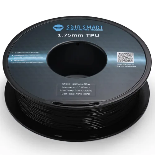 Vista 5 de Bobina de filamentos para impresoras 3D SainSmart, 0.06 pulgadas, flexible, TPU, 1,7 libras, Negro, 1