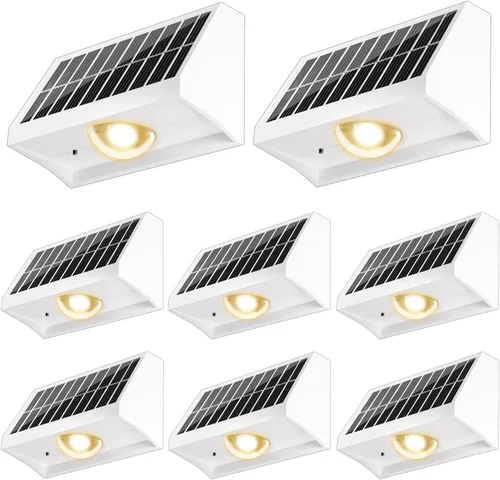 Vista 16 de Luces solares para valla al aire libre, impermeables, LED de alto brillo con lente spot, luces para cubierta, 7 modos blanco cálido y frío RGB
