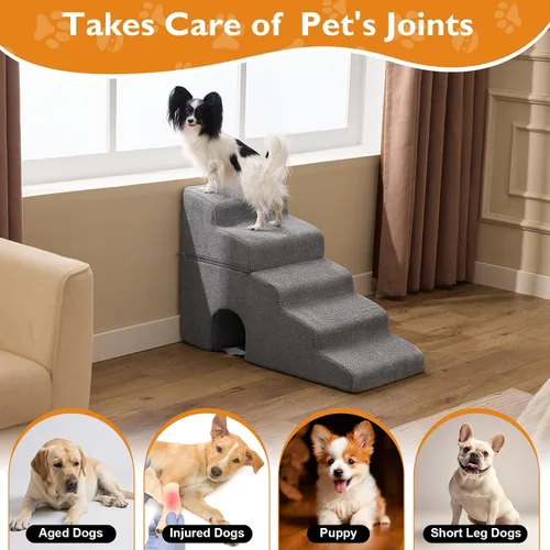 Vista 5 de Ahpmeoa Escaleras para perros para cama de 23 pulgadas de alto, escalones Gris