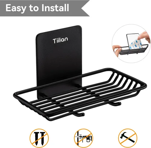 Vista 6 de Jabonera autoadhesiva para ducha, soporte de pared para jabón de baño, acero inoxidable, color negro