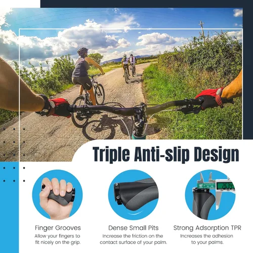 Vista 7 de Prunus Empuñaduras de goma ergonómicas antideslizantes para manillar MTB Bicycle Mountain Aluminum Double Lock-On Design, Universal Bicycle