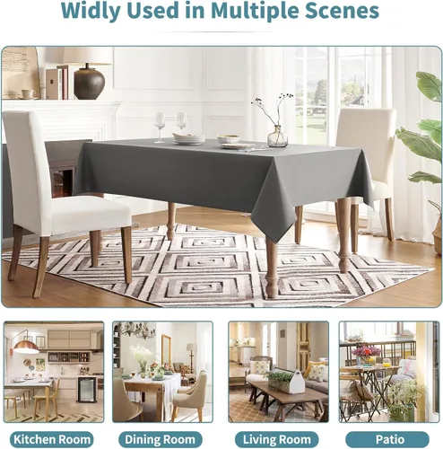 Vista 7 de Veblandy Mantel rectangular impermeable, a prueba de derrames, sin arrugas, mantel lavable, decoración de mesa de cocina, comedor, mantel de tela