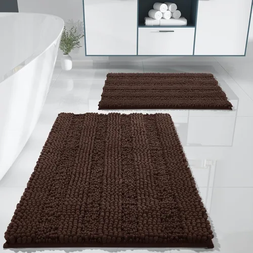 Vista 10 de Yimobra Juego de 2 alfombras de baño de felpilla suave y absorbente y alfombra para inodoro en forma de U, antideslizante, lavable a máquina