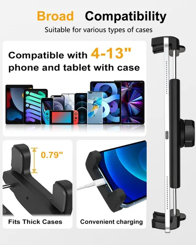 Vista 6 de Soporte para tablet con ranura para CD de automóvil con brazo ajustable, rotación universal de 360° para camión, reproductor de CD y tableta