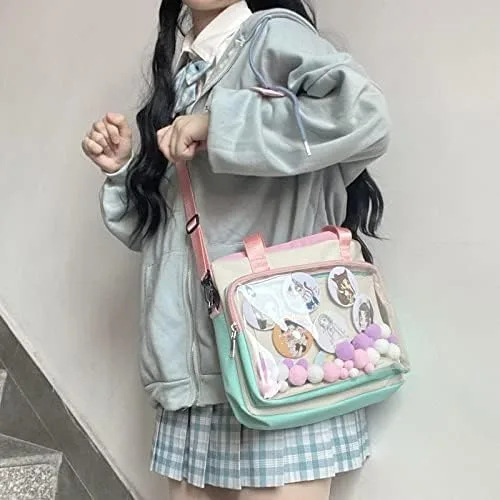 Vista 3 de Hipi-shop Ita bag Color a juego Bolso bandolera transparente para Anime Lolita Bag Display Anime insignias bolso