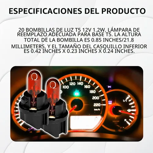 Vista 3 de 20 piezas T5 17 57 86 Kits de bombillas de halogénuro para panel de instrumentos, luz de tablero de 12V para interior de automóvil, bombilla