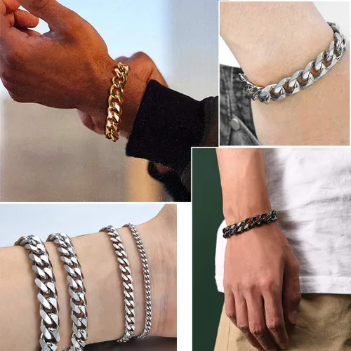 Vista 3 de PROSTEEL 316L Stainless Steel Cuban Link Bracelets for Men Women GoldBlackSilver Tone Nickel-Free Hypoallergenic Jewelry 75826 Come Gift Box