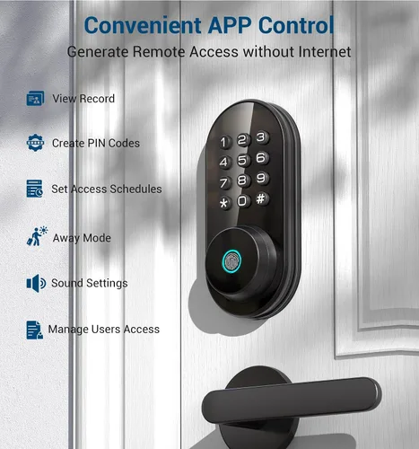 Vista 3 de TEEHO TE342 Cerradura inteligente de puerta de entrada sin llave con teclado, control remoto de aplicación Bluetooth, cerrojo electrónico para Negro