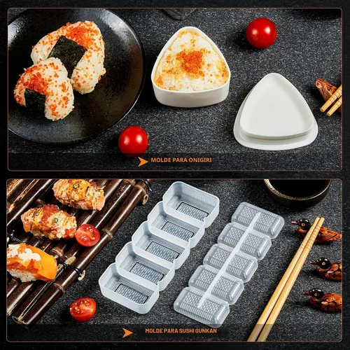 Vista 6 de ISSEVE - Kit de fabricación de sushi 25 en 1 con sushi bazuca y moldes de bambú Juego de bricolaje para principiantes para rollos, nigiri