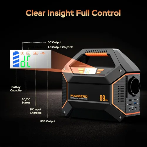 Vista 4 de MARBERO Generador solar de 155 Wh con panel solar incluido Estación de energía portátil de 30 W, 100 W, 150 W, sobretensión, multisalida, generador