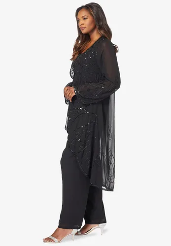 Vista 4 de Roaman's Traje de pantalón de tres piezas con cuentas de talla grande para mujer