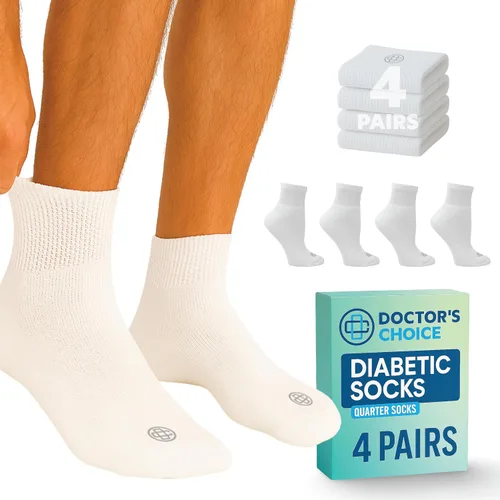 Vista 10 de Calcetines para diabéticos Doctor's Choice para hombre, calcetines sin costuras con parte superior sin uniones, 4 pares, talla grande 9-12 y XL 13-15