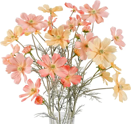 Vista 8 de 6 piezas de Coreopsis de seda azul, flores cosmos de tallo largo