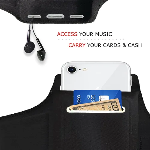Vista 3 de Brazalete para correr impermeable compatible con iPhone 12 con bolsillos adicionales para llaves, dinero en efectivo y tarjetas de crédito. Soporte