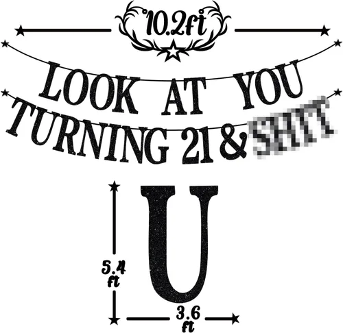 Vista 2 de Cartel negro con purpurina Look At You Turning 21 & Sh*t, Rip Fake ID/21 & Legal/Happy 21st Birthday/Cheers to 21 Years
