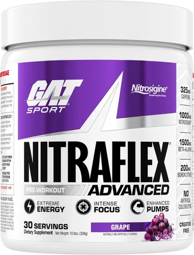 Vista 10 de GAT SPORT Nitraflex Advanced - Polvo para antes del entrenamiento, aumenta el flujo sanguíneo, aumenta la fuerza y la energía, mejora el rendimiento